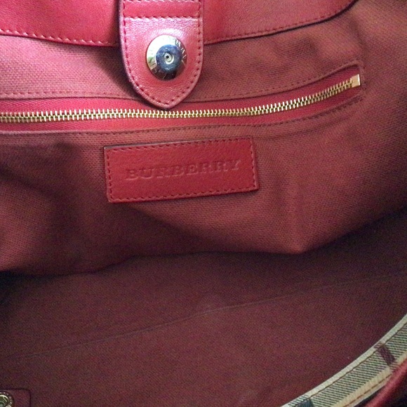 Burberry Calfskin Haymarket Check Small Canterbury Tote Red - Picture 12 of 15